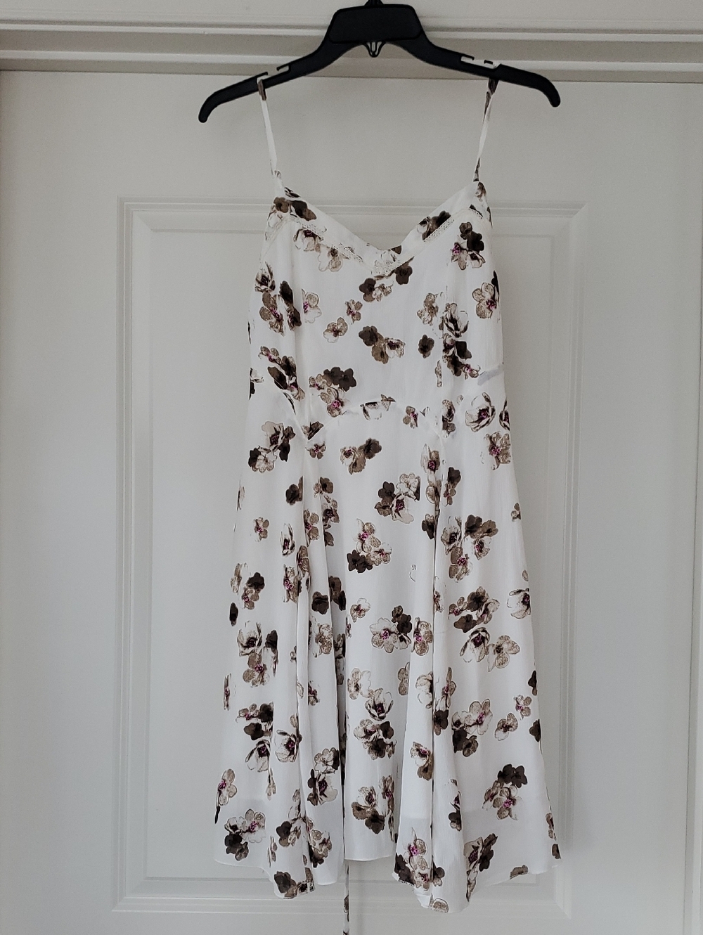 White Floral Midi Dress with Spaghetti Straps